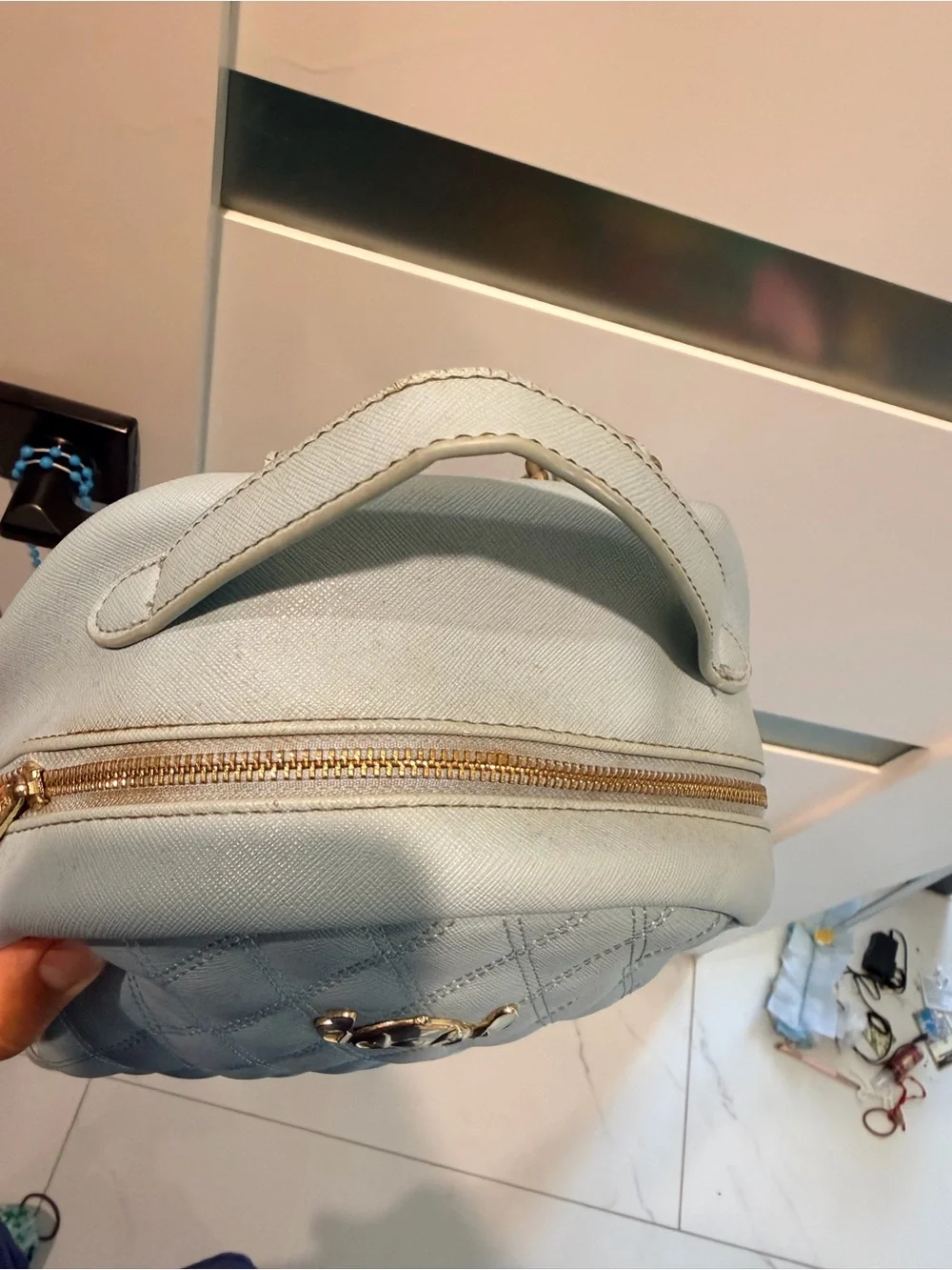 Loungefly Quilted Light Blue Mini Backpack with Gold Accent